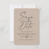 Minimale vaste kleurverbinding met Taupe Beige Save The Date (Voorkant)