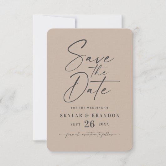 Minimale vaste kleurverbinding met Taupe Beige Save The Date (Voorkant)