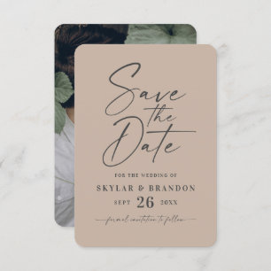 Minimale vaste kleurverbinding met Taupe Beige Save The Date