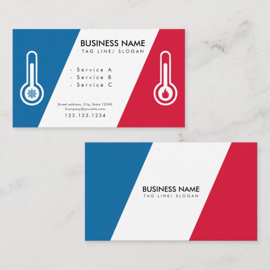 Minimale Vector Koude en Warme Temperatuur HVAC Visitekaartje (Voorkant / Achterkant)