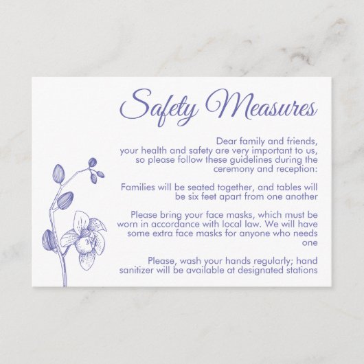 Minimale veiligheidsmaatregel voor florale orchide informatiekaartje (Voorkant)