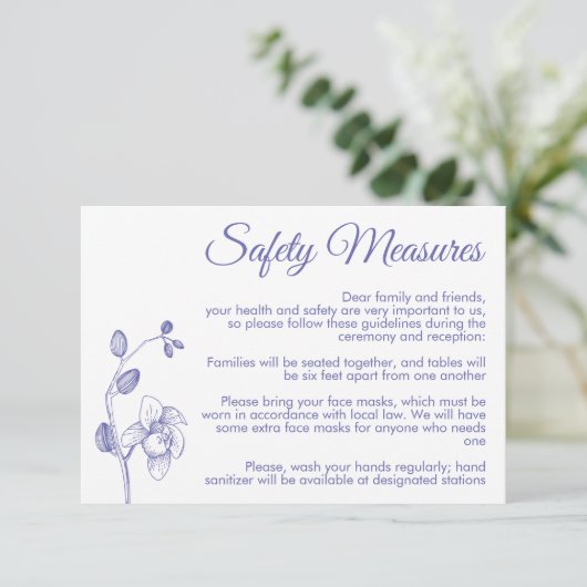 Minimale veiligheidsmaatregel voor florale orchide informatiekaartje (Staand voorkant)