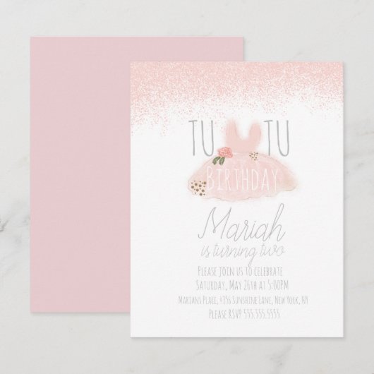 Minimale verjaardag van Tutu Girl, twee glitter Kaart (Voorkant / Achterkant)