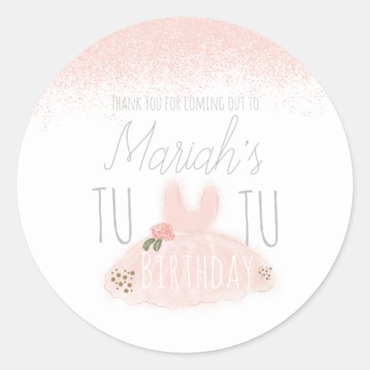 Minimale verjaardag van Tutu Girl, twee glitter Ronde Sticker (Voorkant)