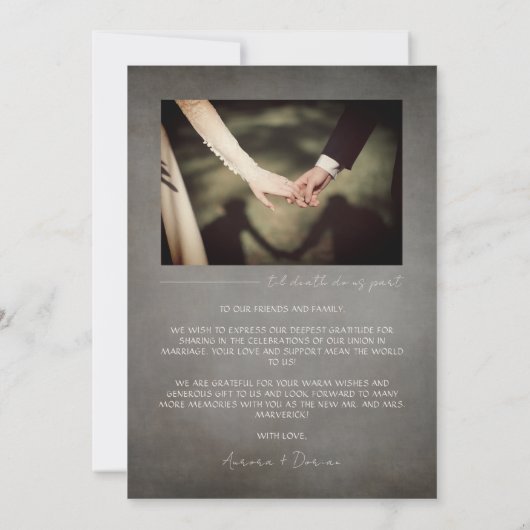 Minimale verontruste trouwfoto dank u kaart (Achterkant)