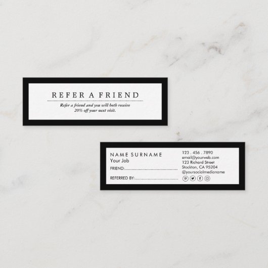 Minimale verwijzing naar sociale media Luxe zwart- Mini Visitekaartje (Voorkant / Achterkant)