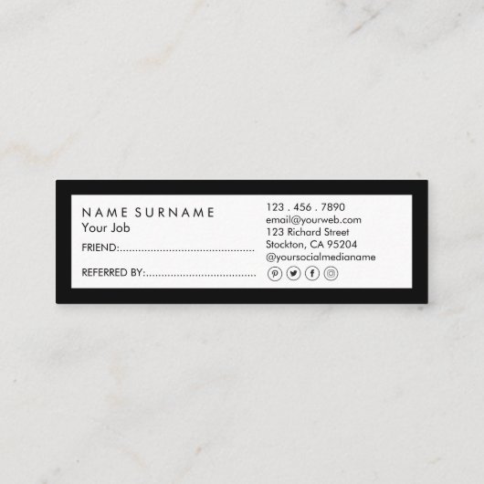 Minimale verwijzing naar sociale media Luxe zwart- Mini Visitekaartje (Achterkant)