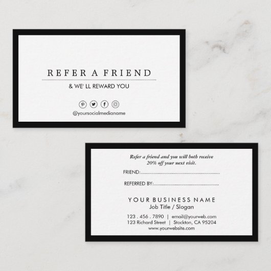 Minimale verwijzing naar sociale media Luxe zwart- Visitekaartje (Voorkant / Achterkant)