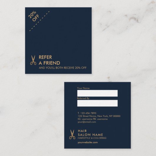 Minimale verwijzingskaart voor de haar Stylist Squ Vierkante Visitekaartje (Voorkant / Achterkant)