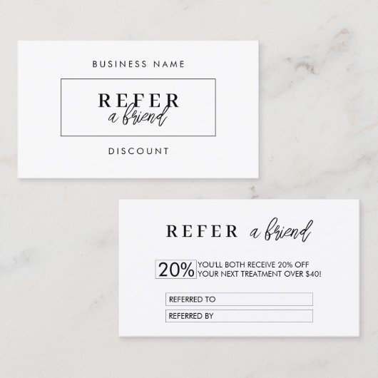 Minimale verwijzingskaart voor korting | Verwijs e Aanbevelingskaartje (Voorkant / Achterkant)