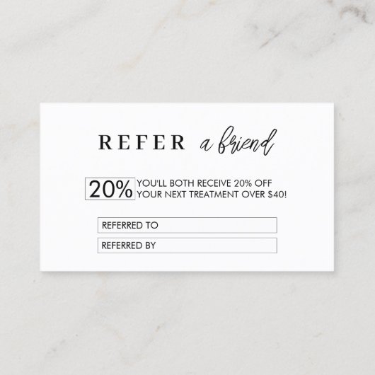 Minimale verwijzingskaart voor korting | Verwijs e Aanbevelingskaartje (Achterkant)