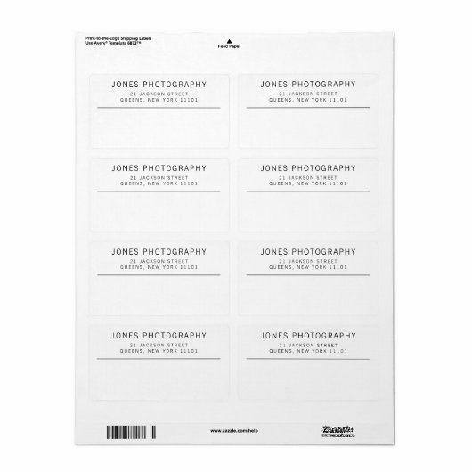 Minimale verzending voor zwart-wit bedrijf etiket (Full Sheet)