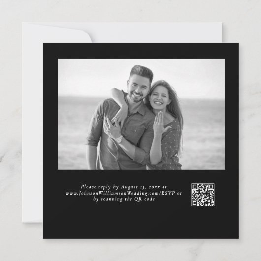 Minimale Vet Vierkant Wit Bloemen Zwart Bruiloft Kaart (Achterkant)