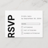 Minimale vetgedrukte letters eenvoudige witte RSVP Informatiekaartje (Voorkant)