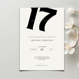 Minimale Vetgedrukte Typografie 17e Verjaardag Kaart