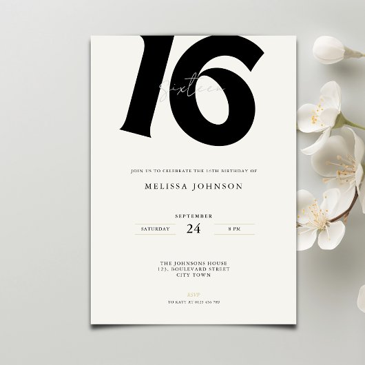 Minimale vetgedrukte typografie Sweet 16-verjaarda Kaart