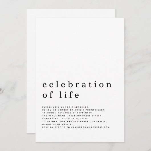 Minimale viering van de Luncheon Kaart (Voorkant / Achterkant)