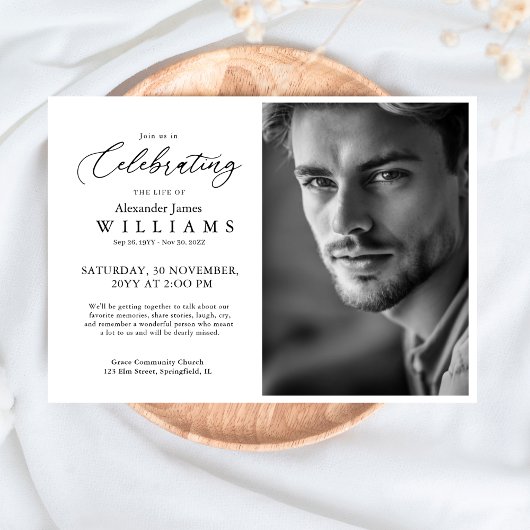 Minimale viering van levensfoto-herdenkingsuitnodi kaart