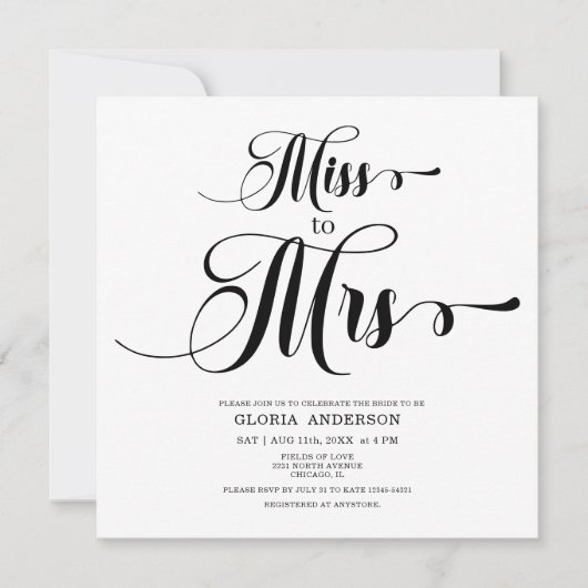 Minimale vierkant Bridal Shower-uitnodiging Kaart (Voorkant)