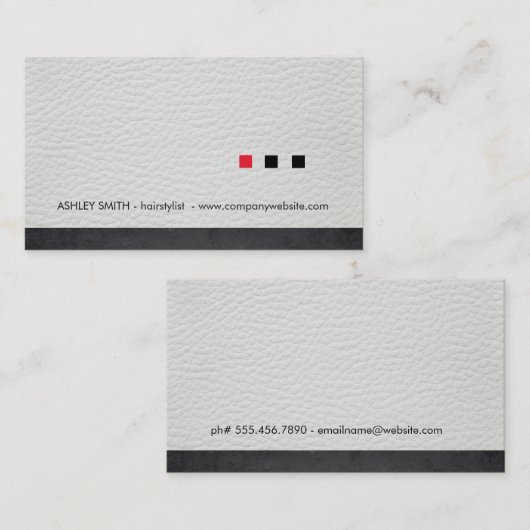 Minimale vierkant witte leder zwarte trim visitekaartje (Voorkant / Achterkant)