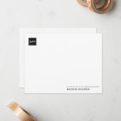 Minimale vierkant zwart monogram zwart beeld Typog Notitiekaartje (Voorkant / Achterkant in situ)