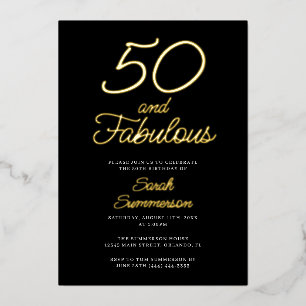 Minimale Vijftig Fabulous Zwarte 50e Verjaardagsfe Folie Uitnodiging