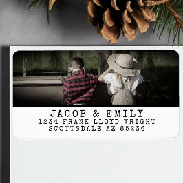 Minimale Vintage één foto gepersonaliseerde kerst Etiket