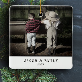 Minimale Vintage één foto gepersonaliseerde kerst Keramisch Ornament