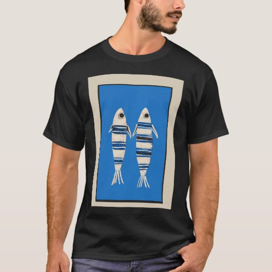 Minimale vis op blauw t-shirt (Voorkant)