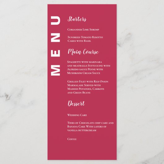 Minimale Viva Magenta Elegant Wedding Party Menu (Voorkant)