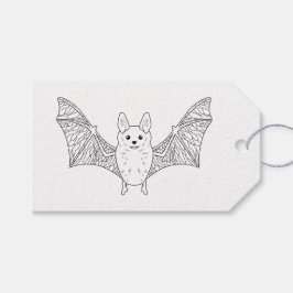 Minimale vleermuis met vleugels Lijnkunst Gelukkig Cadeaulabel