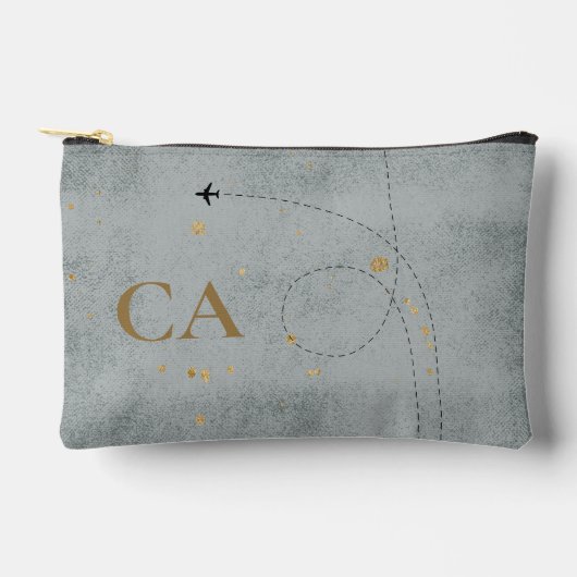 Minimale Vliegtuigleisteen Goud Monogram Reizen Etui (Voorkant)