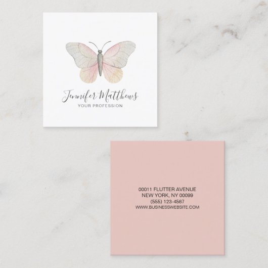 Minimale vlinder blush roze Waterverf Vierkante Visitekaartje (Voorkant / Achterkant)