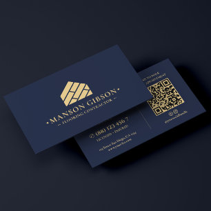 Minimale vloerder contractor donker marineblauw QR Visitekaartje