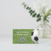 Minimale voetbal bal gras QR-code voetbalcoach Visitekaartje (Staand voorkant)