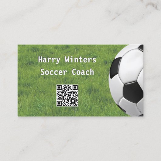 Minimale voetbal bal gras QR-code voetbalcoach Visitekaartje (Voorkant)