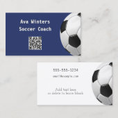Minimale Voetbal Blauwe QR Code Voetbalcoach Visitekaartje (Voorkant / Achterkant)