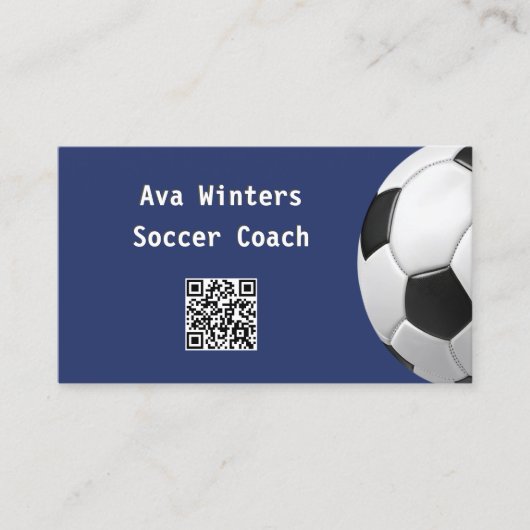 Minimale Voetbal Blauwe QR Code Voetbalcoach Visitekaartje (Voorkant)