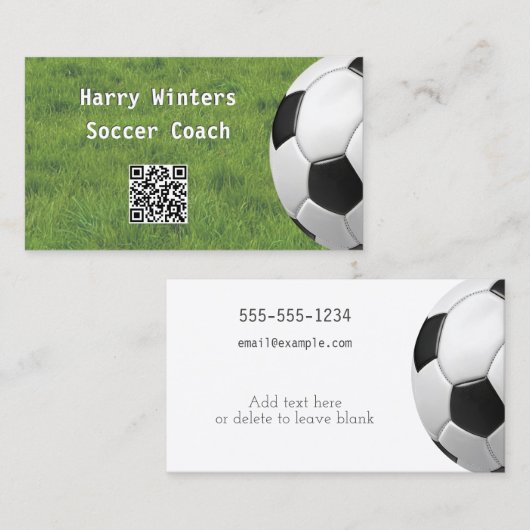 Minimale Voetbal Grass QR Code Football Coach Visitekaartje (Voorkant / Achterkant)