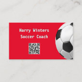 Minimale voetbal rood QR-code voetbalcoach Visitekaartje (Voorkant)