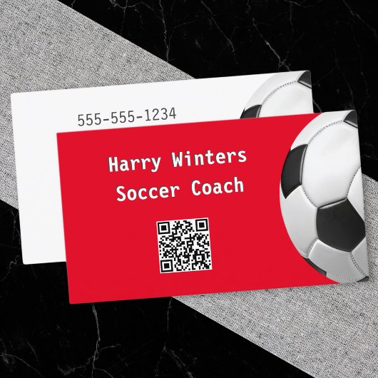 Minimale voetbal rood QR-code voetbalcoach Visitekaartje