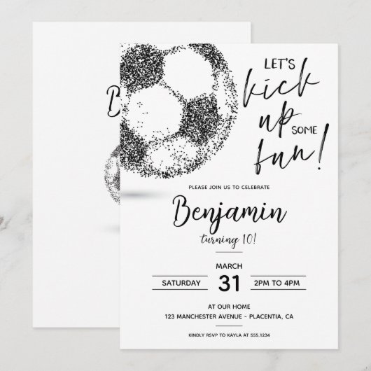 Minimale Voetbal Verjaardag Moderne uitnodiging (Voorkant / Achterkant)