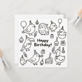 Minimale Vogeldoodle Verjaardagskaart Kaart (Voorkant / Achterkant in situ)