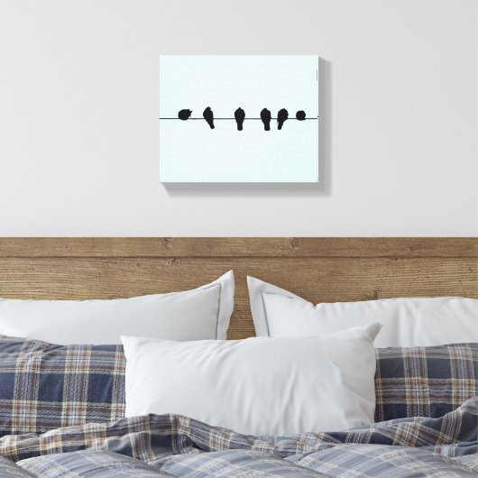Minimale vogels op een draadcanvas print (Insitu (Slaapkamer))