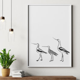 Minimale vogeltekening in zwart-wit poster