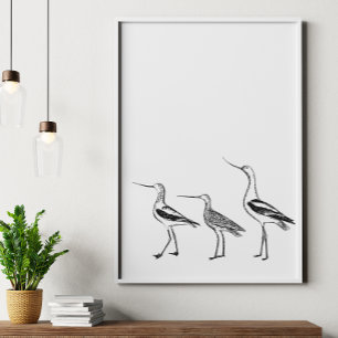 Minimale vogeltekening in zwart-wit poster