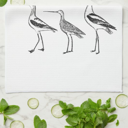 Minimale vogeltekening in zwart-wit theedoek (Gevouwen)