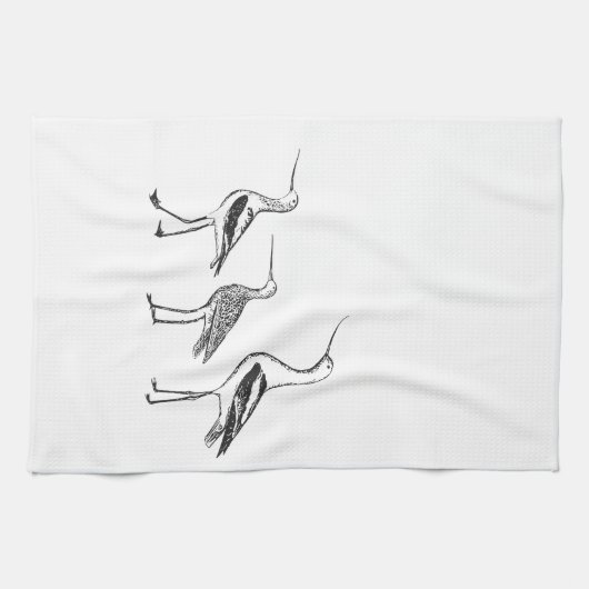 Minimale vogeltekening in zwart-wit theedoek (Horizontaal)