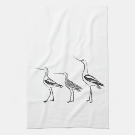 Minimale vogeltekening in zwart-wit theedoek