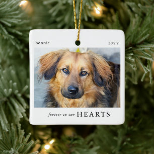 Minimale 'Voor Altijd in onze Harten' Hond Foto Aa Keramisch Ornament